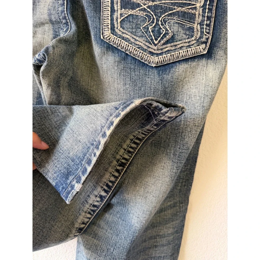 Dylan Slim Fit GS115 Mens Distressed Acid Wash Thick Stitch Jeans Blue 38x32